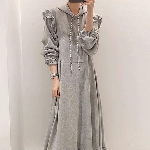 フリルカジュアルロングワンピース 6156-画像2-韓国ファッション通販POPREA［ポップリア］