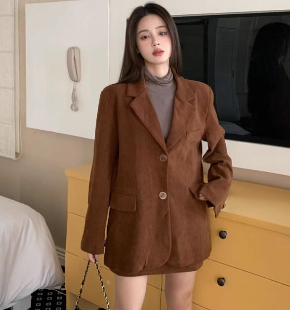 コーデュロイジャケット＆ショートスカート 6365-画像2-韓国ファッション通販POPREA［ポップリア］