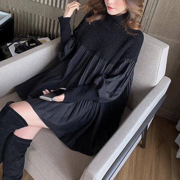 ハイネックニットドッキングプリーツブラウス 6395-画像2-韓国ファッション通販POPREA［ポップリア］