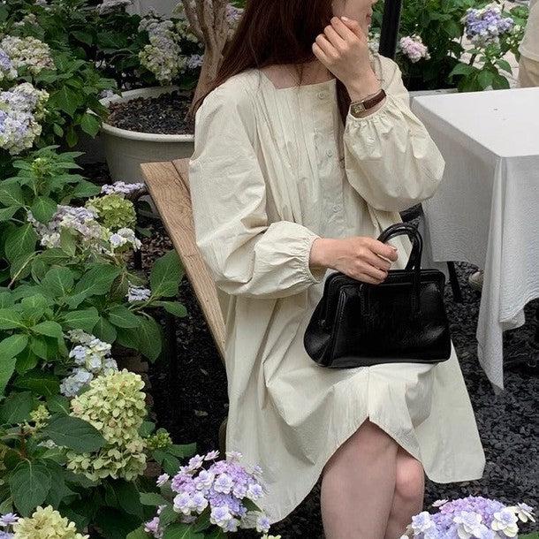 ノーカラーフロントボタンワンピース 6539-画像2-韓国ファッション通販POPREA［ポップリア］