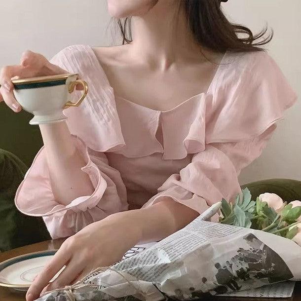 スクエアネックフリルブラウス 6487-画像2-韓国ファッション通販POPREA［ポップリア］