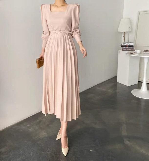 スクエアネックプリーツワンピース 6456-画像2-韓国ファッション通販POPREA［ポップリア］