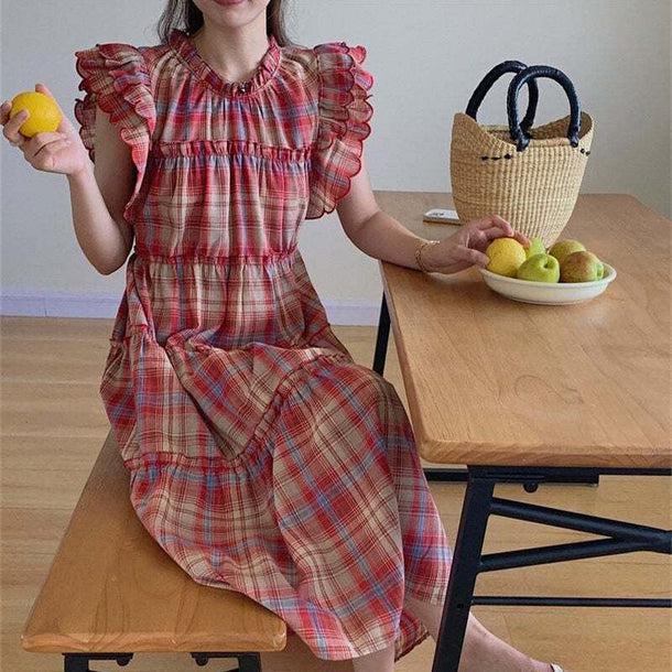 チェック柄ノースリーブワンピース﻿ 6087-画像2-韓国ファッション通販POPREA［ポップリア］