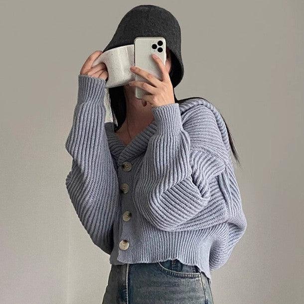 リブニットフードカーディガン 6331-画像2-韓国ファッション通販POPREA［ポップリア］