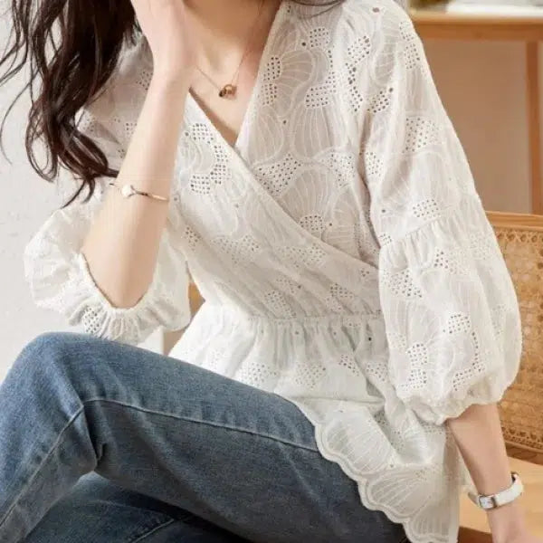 フラワーカシュクールタイプブラウス﻿ 6098-画像2-韓国ファッション通販POPREA［ポップリア］