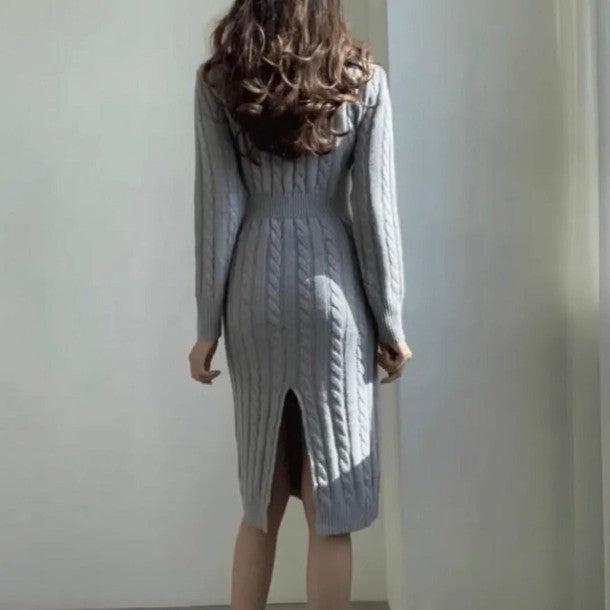 Vネックニットツイストワンピース 6384-画像2-韓国ファッション通販POPREA［ポップリア］