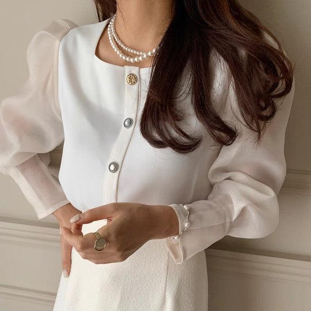 スクエアネックシアーブラウス 6433-画像2-韓国ファッション通販POPREA［ポップリア］