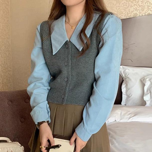 ドッキングニットベストブラウス 6422-画像2-韓国ファッション通販POPREA［ポップリア］