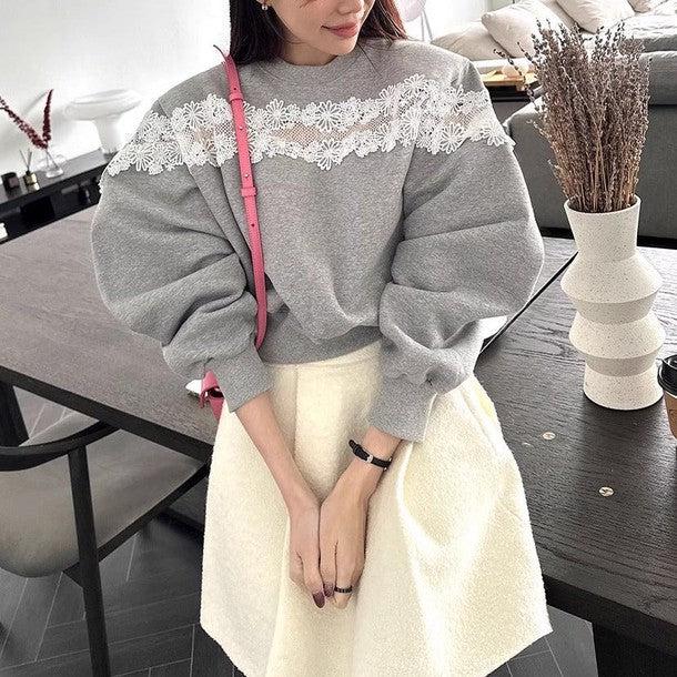 レースドッキングスウェット 6437-画像3-韓国ファッション通販POPREA［ポップリア］