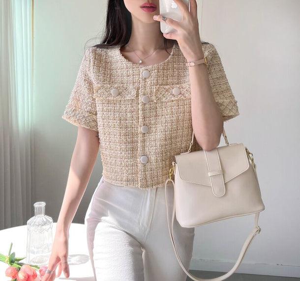 半袖ショートツイードジャケット﻿﻿﻿﻿ 5992-画像3-韓国ファッション通販POPREA［ポップリア］