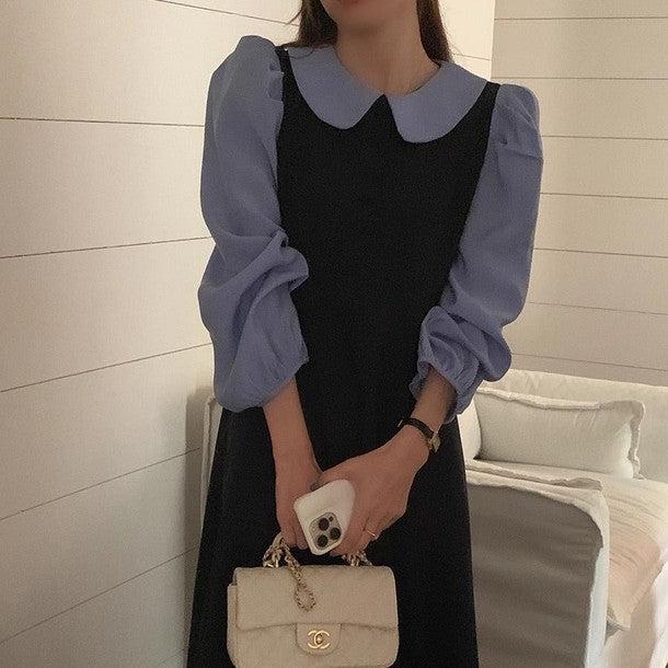 丸襟ブラウスドッキングワンピース 6489-画像3-韓国ファッション通販POPREA［ポップリア］