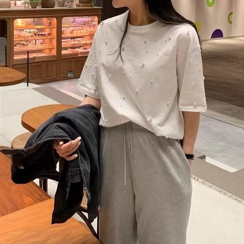 パールコンパクトTシャツ 6536-画像3-韓国ファッション通販POPREA［ポップリア］