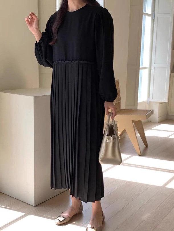 ラウンドネックルーズロングプリーツドレス 6490-画像3-韓国ファッション通販POPREA［ポップリア］