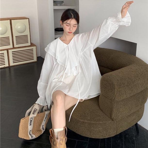 フリルオーバーワンピース﻿ 6093-画像3-韓国ファッション通販POPREA［ポップリア］