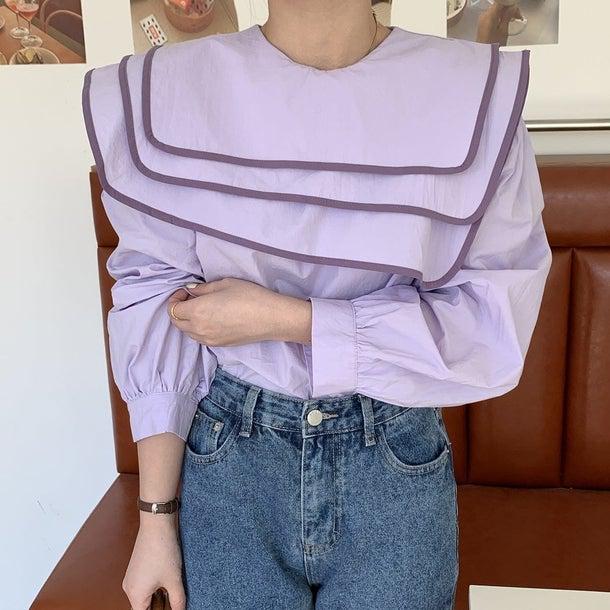 セーラーネックカラーブラウス 6623-画像3-韓国ファッション通販POPREA［ポップリア］