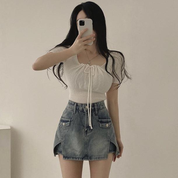 スクエアカラーリボンニット﻿ 6046-画像3-韓国ファッション通販POPREA［ポップリア］