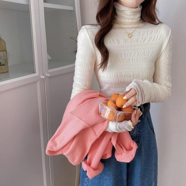 裏パイルシフォンレースタートルネック﻿﻿ 6577-画像3-韓国ファッション通販POPREA［ポップリア］