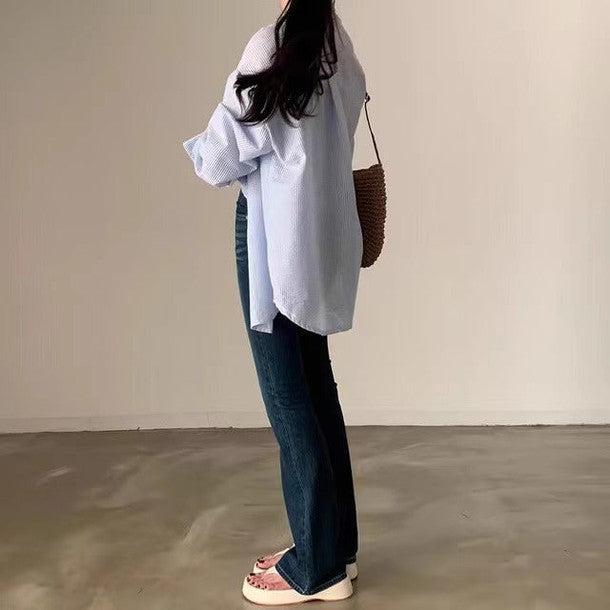 シアサッカーストライプルーズシャツ&キャミソール 6483-画像3-韓国ファッション通販POPREA［ポップリア］