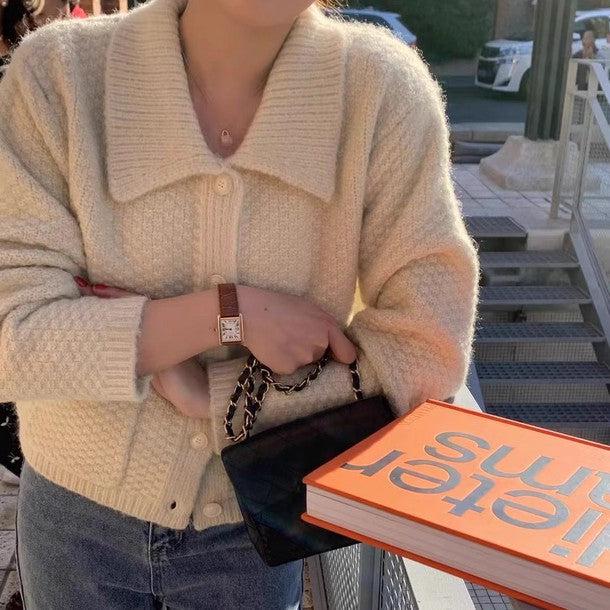 襟付きショートカーディガン 6242-画像3-韓国ファッション通販POPREA［ポップリア］