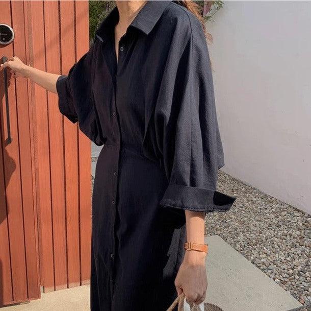 ドルマンスリーブシャツワンピース 6519-画像3-韓国ファッション通販POPREA［ポップリア］