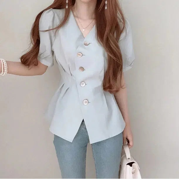 Vネックペプラムトップス 6006-画像3-韓国ファッション通販POPREA［ポップリア］