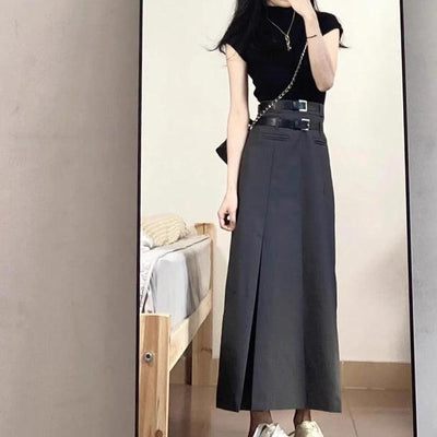 ダブルベルトAラインスカート﻿ 6094-画像3-韓国ファッション通販POPREA［ポップリア］