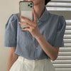パフスリ丸襟ストライプシャツ 5962-画像3-韓国ファッション通販POPREA［ポップリア］
