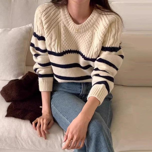 ケーブルボーダーラグランニット 6330-画像3-韓国ファッション通販POPREA［ポップリア］