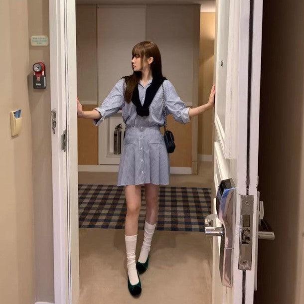 ストライプシャツワンピース 6473-画像3-韓国ファッション通販POPREA［ポップリア］