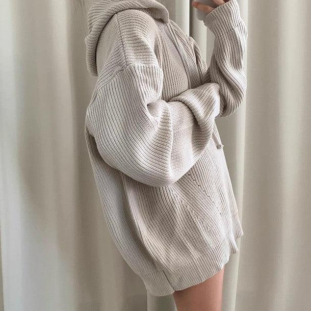 ドロップショルダーフード付きニット﻿ 6246-画像3-韓国ファッション通販POPREA［ポップリア］