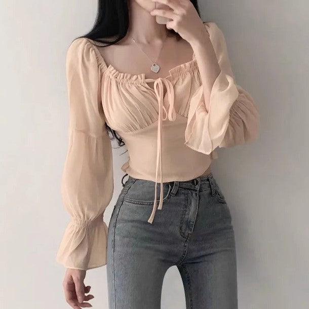 ベルスリーブショートトップス 6550-画像3-韓国ファッション通販POPREA［ポップリア］