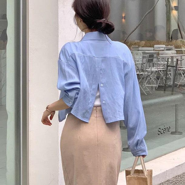 バックボタンオープンショートシャツ﻿ 6210-画像3-韓国ファッション通販POPREA［ポップリア］