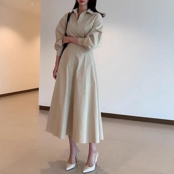 ハイウエストマキシシャツワンピース 6477-画像3-韓国ファッション通販POPREA［ポップリア］