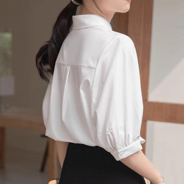 シアー丸襟ポロブラウス﻿﻿ 6050-画像3-韓国ファッション通販POPREA［ポップリア］