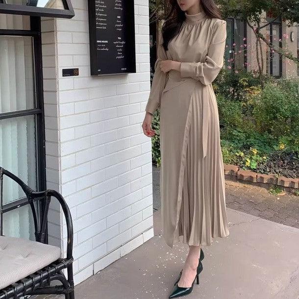 ハイネックプリーツラップワンピース 6455-画像3-韓国ファッション通販POPREA［ポップリア］