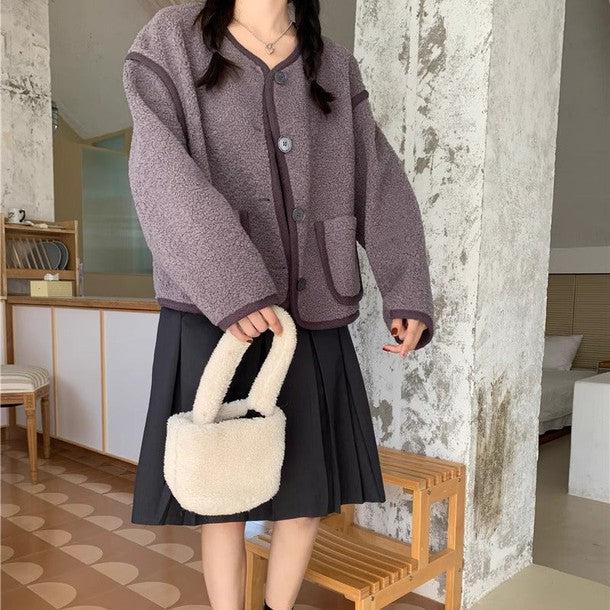 2ポケットノーカラーボアジャケット﻿﻿﻿﻿ 6260-画像3-韓国ファッション通販POPREA［ポップリア］