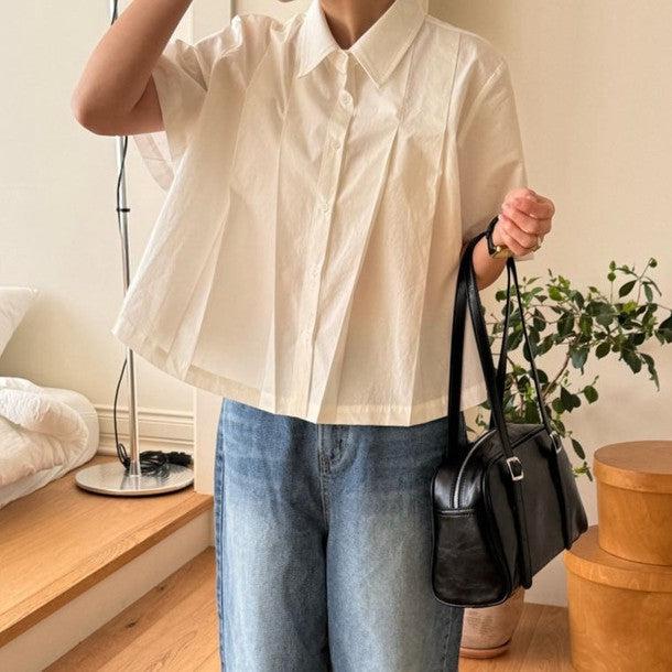 クロップドプリーツブラウス 6785-画像3-韓国ファッション通販POPREA［ポップリア］