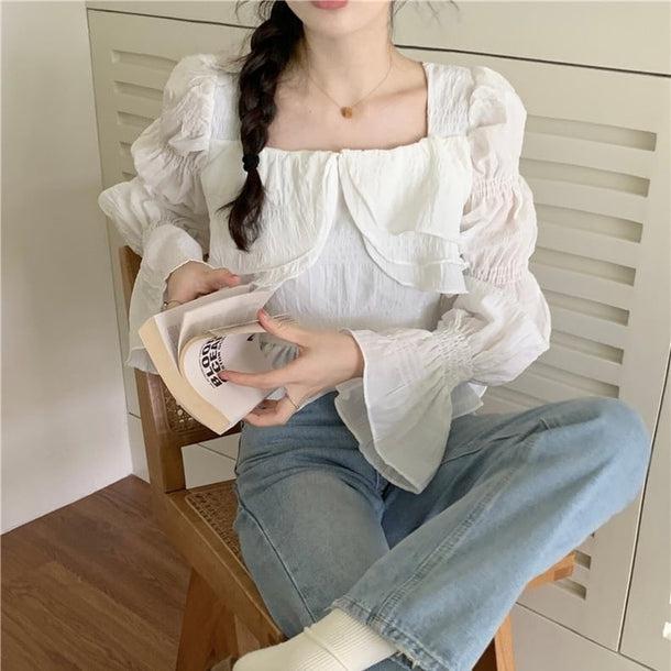 スクエアネックフレアスリーブ﻿﻿ 6112-画像3-韓国ファッション通販POPREA［ポップリア］