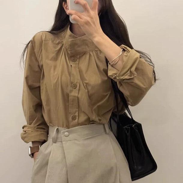 ハイカラーベーシック長袖シャツ﻿ 6230-画像3-韓国ファッション通販POPREA［ポップリア］