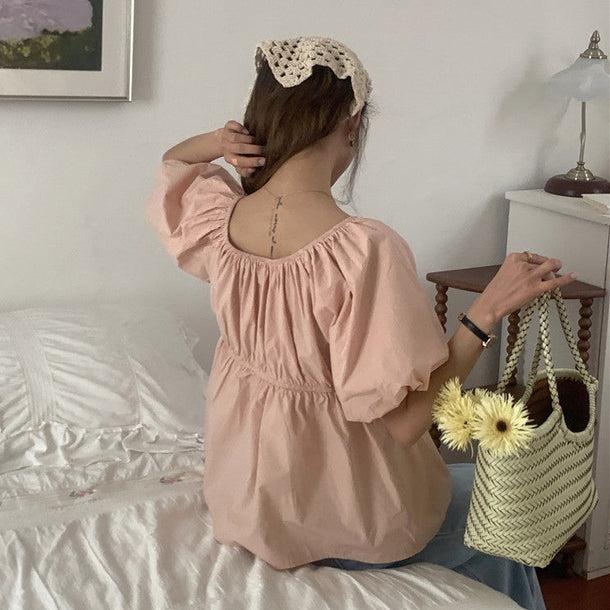 シンプルペプラムブラウス 5985-画像3-韓国ファッション通販POPREA［ポップリア］