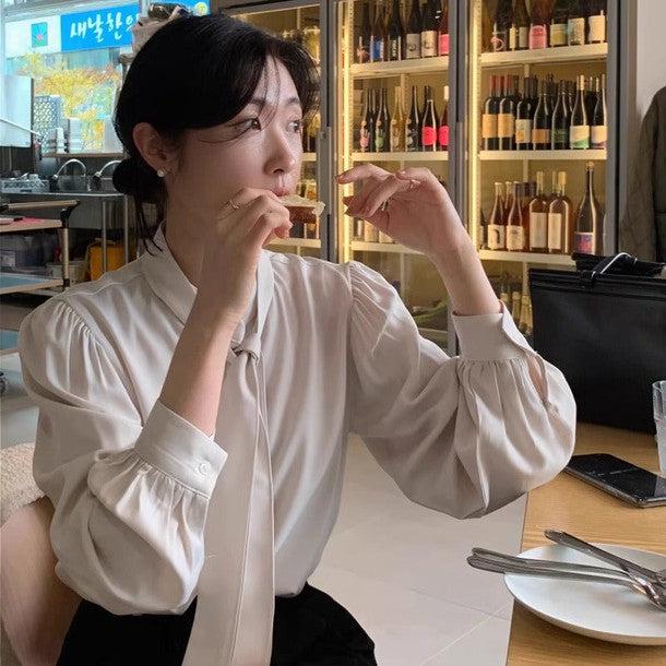 長袖ボウタイブラウス 6357-画像3-韓国ファッション通販POPREA［ポップリア］