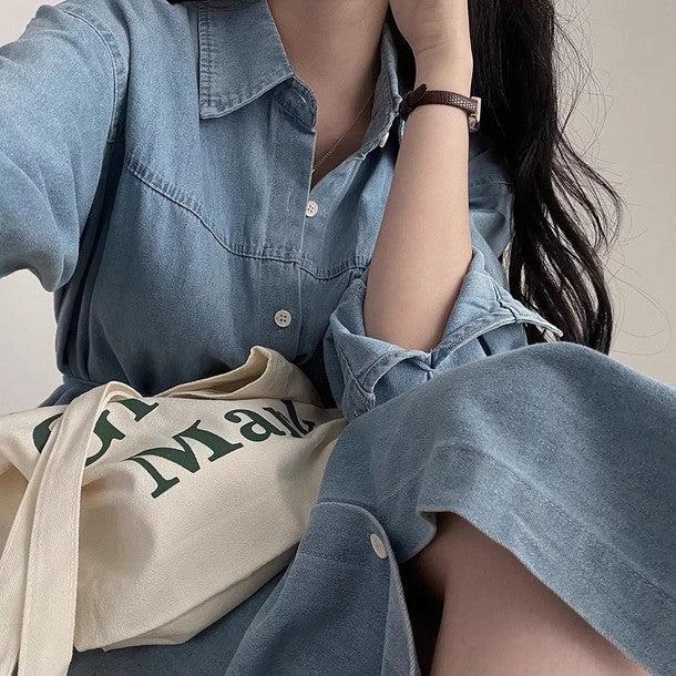 デニムリボンポケットロングワンピース 6472-画像3-韓国ファッション通販POPREA［ポップリア］