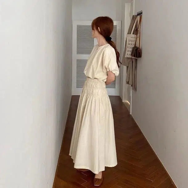 半袖パフスリーブ&ロングスカートセットアップ 6671-画像3-韓国ファッション通販POPREA［ポップリア］