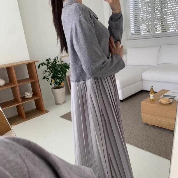 プリーツ切り替えニットロングワンピース﻿﻿﻿﻿﻿ 6263-画像3-韓国ファッション通販POPREA［ポップリア］