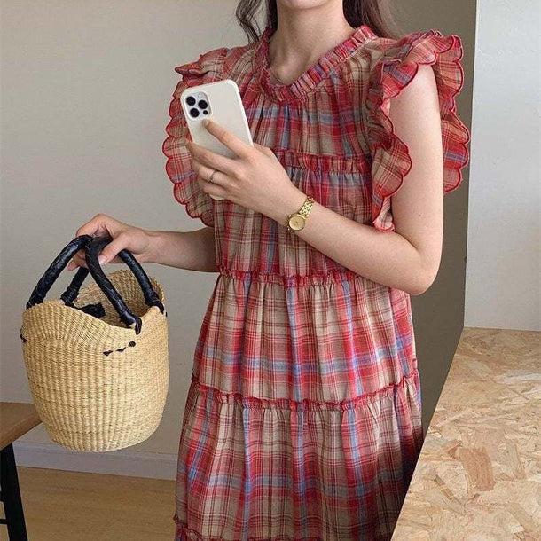 チェック柄ノースリーブワンピース﻿ 6087-画像3-韓国ファッション通販POPREA［ポップリア］