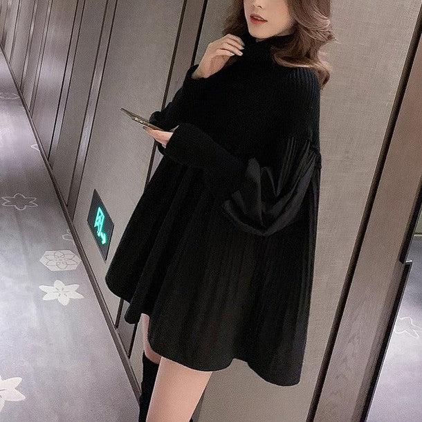 ハイネックニットドッキングプリーツブラウス 6395-画像3-韓国ファッション通販POPREA［ポップリア］