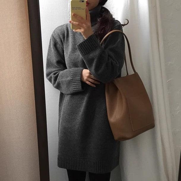 ミディ丈タートルネックワンピースニット 6457-画像3-韓国ファッション通販POPREA［ポップリア］