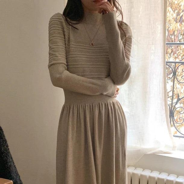 ハイネックギャザーニットロングワンピース 6368-画像3-韓国ファッション通販POPREA［ポップリア］