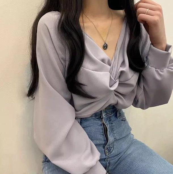 Vネックカシュクールブラウス 6480-画像3-韓国ファッション通販POPREA［ポップリア］