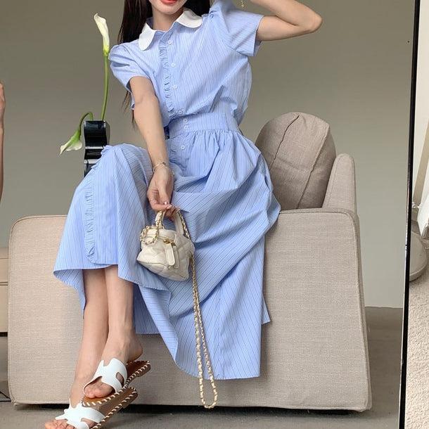 ストライプフリルボタンシャツ＆スカート 6125-画像3-韓国ファッション通販POPREA［ポップリア］